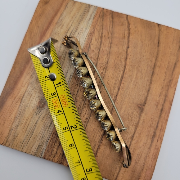 Beautiful Antique Late Edwardian Gold Filled Rhinestone C-Clasp Bar Brooch Pin - Picture 12 of 12